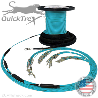 36 Strand Indoor/Outdoor Multimode 10/40/100 GIG OM4 50/125 Pre-Terminated Fiber Optic Micro-Distribution Cable Assembly with Corning® Glass - Made in the USA by QuickTreX®