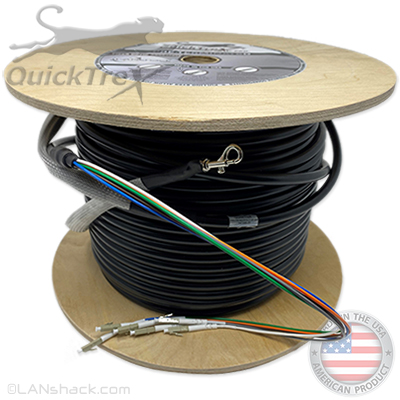8 Strand Outdoor (OSP) Gel Filled Multimode 10/40/100 GIG OM4 50/125 Custom Pre-Terminated Fiber Optic Cable Assembly - Made in the USA by QuickTreX®