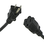 1 Ft Black Power Cord with NEMA 5-15P to 5-15R Connectors and 16/3 AWG Conductors (AC125V / 13A / 1625W) - RoHS Compliant and UL Approved