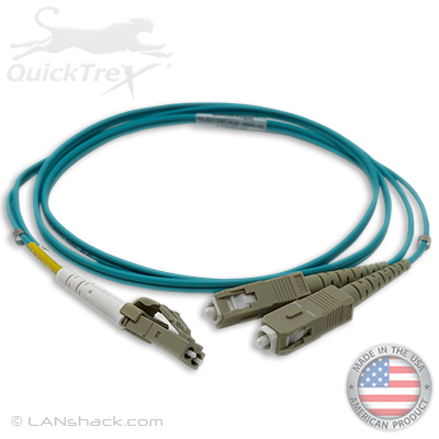 LC to SC Plenum Rated Multimode 10-GIG OM3 50/125 Premium Custom Duplex Fiber Optic Patch Cable with Corning® Glass - Made in the USA by QuickTreX®