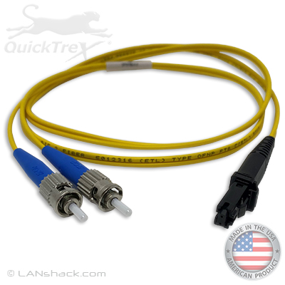 MTRJ to ST Plenum Rated Singemode 9/125 Premium Custom Duplex Fiber Optic Patch Cable with Corning® Glass - Made in the USA by QuickTreX®