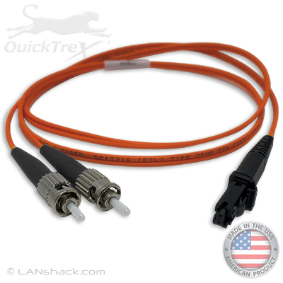 MTRJ to ST Plenum Rated Multimode OM1 62.5/125 Premium Custom Duplex Fiber Optic Patch Cable with Corning® Glass - Made in the USA by QuickTreX®