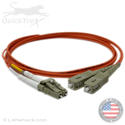 LC to SC Plenum Rated Multimode OM2 50/125 Premium Custom Duplex Fiber Optic Patch Cable with Corning® Glass - Made in the USA by QuickTreX®