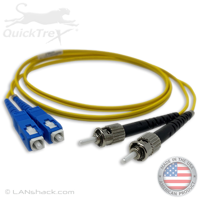 ST to SC Plenum Rated Singemode 9/125 Premium Custom Duplex Fiber Optic Patch Cable with Corning® Glass - Made in the USA by QuickTreX®