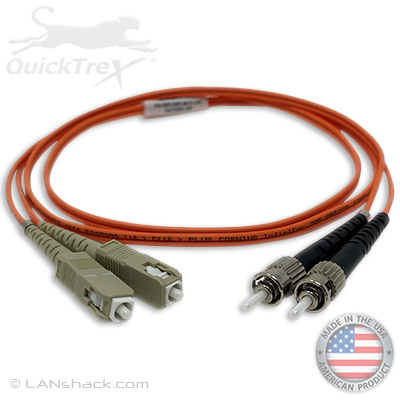 ST to SC Plenum Rated Multimode OM2 50/125 Premium Custom Duplex Fiber Optic Patch Cable with Corning® Glass - Made in the USA by QuickTreX®