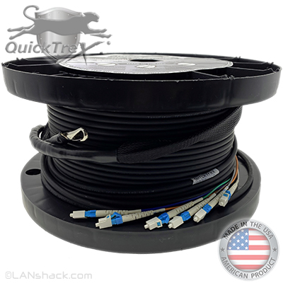 36 Strand Outdoor (OSP) Direct Burial Rated Ultra Thin Micro Armored Singlemode Custom Pre-Terminated Fiber Optic Cable Assembly with Corning® Glass - Made in the USA by QuickTreX®