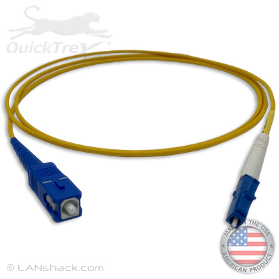 LC to SC Plenum Rated Singemode 9/125 Premium Custom Simplex Fiber Optic Patch Cable with Corning® Glass - Made in the USA by QuickTreX®