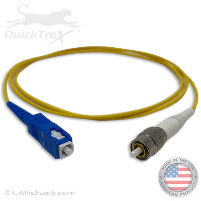 SC to FC Plenum Rated Singemode 9/125 Premium Custom Simplex Fiber Optic Patch Cable with Corning® Glass - Made in the USA by QuickTreX®
