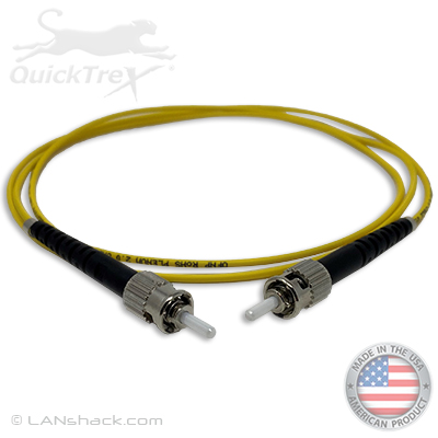 ST to ST Plenum Rated Singemode 9/125 Premium Custom Simplex Fiber Optic Patch Cable with Corning® Glass - Made in the USA by QuickTreX®