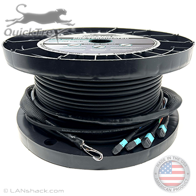 24 Fiber MTP (2 x 12) Indoor/Outdoor Plenum Rated Ultra Thin Micro Armored Multimode 10-GIG OM3 50/125 Custom Fiber Optic MTP Trunk Cable Assembly - Made in USA by QuickTreX® with Genuine US Conec® Connectors and Corning® Glass