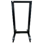 QuickTreX Free Standing 22U 2 Post Open Frame Network Rack with Caster Wheels and Standard Legs - 19 Inch Wide - 10-32 Tapped and M6 Cage Nut Rails