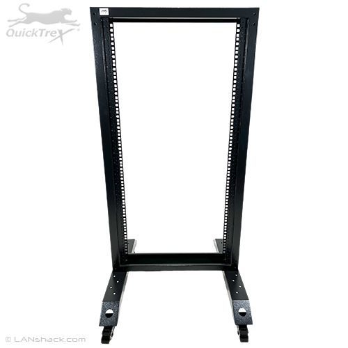 QuickTreX Free Standing 22U 2 Post Open Frame Network Rack with Caster Wheels and Standard Legs - 19 Inch Wide - 10-32 Tapped and M6 Cage Nut Rails