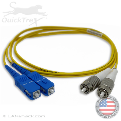 FC to SC Plenum Rated Singemode 9/125 Premium Custom Duplex Fiber Optic Patch Cable with Corning® Glass - Made in the USA by QuickTreX®