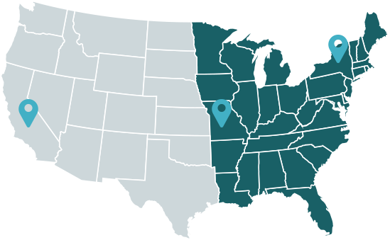 map of united states with placemarkers