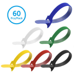 8 Inch Hook and Loop Cable Ties 1/2 Inch Wide Adjustable Reusable Nylon Wrap Straps Assorted Colors 60 Pack