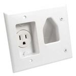 Recessed Low Voltage Cable Plate with Power White