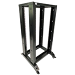 QuickTreX Free Standing 22U 4 Post Open Frame Network Rack with Caster Wheels and Standard Legs - 19 Inch Wide - 10-32 Tapped and M6 Cage Nut Rails