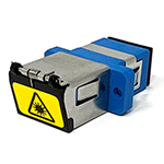 SC UPC Simplex Singlemode Fiber Optic Coupler with Flange and Hinged Spring-Loaded Dust Cover Door - Blue
