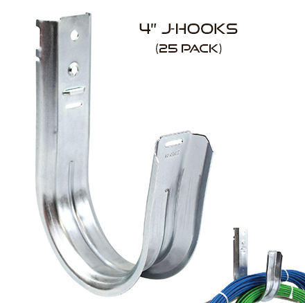 4 Universal Galvanized Steel J-Hooks For Cable Support