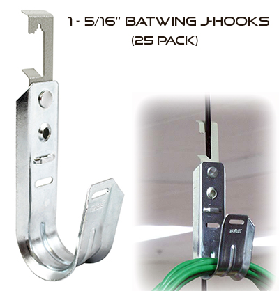 1 - 5/16 Universal Galvanized Steel Batwing J-Hooks For Cable Support