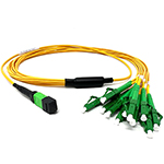 Stock 1 Meter 12 Fiber 1 X 12 MPO APC Female to 12 X LC APC Simplex Singlemode OFNR Riser Rated Fiber Optic Fanout Cable Assembly - Method A Straight Through