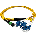 Stock 1 Meter 12 Fiber 1 X 12 MPO APC Female to 12 X LC UPC Simplex Singlemode OFNR Riser Rated Fiber Optic Fanout Cable Assembly - Method A Straight Through