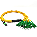 Stock 1 Meter 24 Fiber 1 X 24 MPO APC Female to 24 X LC APC Simplex Singlemode OFNR Riser Rated Fiber Optic Fanout Cable Assembly - Method A Straight Through