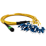Stock 1 Meter 24 Fiber 1 X 24 MPO APC Female to 24 X LC UPC Simplex Singlemode OFNR Riser Rated Fiber Optic Fanout Cable Assembly - Method A Straight Through