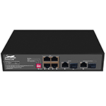 QuickTreX 7 Port Unmanaged Gigabit PoE+ Switch with 4 x GIG PoE+/Normal/VLAN/300m RJ45 30/15.4W Ports, 1 x GIG RJ45 Uplink Port, 1 x SFP GIG Uplink Port, 1 x Combo Port, Watchdog, and Built-In Power Supply  - RoHS Compliant