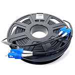 Stock 100 Ft Tactical Indoor/Outdoor Armored Singlemode 9/125 Duplex Fiber Optic Patch Cable w/ SC UPC Connectors, Corning® Glass, Mini Cable Reel, and Ultra Flexible Jacket - Made in the USA by QuickTreX®