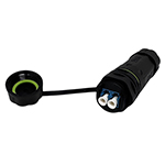 QuickTreX&reg; Premium Outdoor Harsh Environment Waterproof IP68 Rated and High Performance PA66 Panel-Mount Bulkhead MM or SM - LC or SC Custom Fiber Optic Coupler w/ Dust Cap and Lanyard - Compatible w/ (Duplex) 2 x 1.5 - 4.5 mm Cable OD