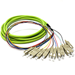 3 meter SC 12 Fiber Jacketed OFNR Riser Rated 50/125 OM5, 10/40/100/400 GIG Multimode Fiber Optic Pigtail Kit Assembly