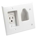 Recessed Low Voltage Wall Plate with Recessed Power Receptacle