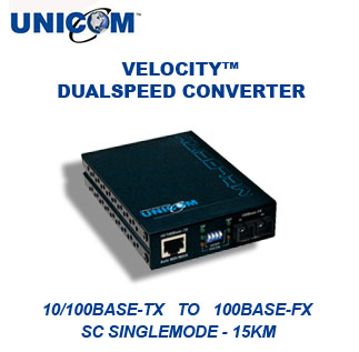VELOCITY™ 10/100BaseTX to 100BaseFX SC Singlemode Converter - 15km