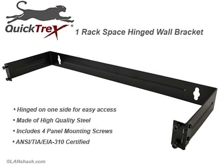 1U Hinged Wall Bracket for Patch Panels and Wire Management Panels by QuickTreX® 