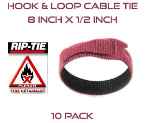 8 Inch by 1/2" wide Rip-Tie Lite Fire Retardant Cable Ties - Pack of 10 Pieces