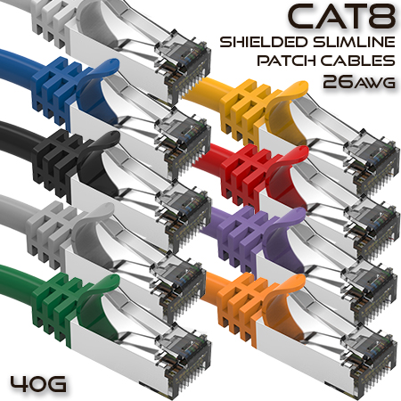 10 Ft Cat 8 Shielded Stock Slimline 26AWG 40G Ethernet Patch Cable