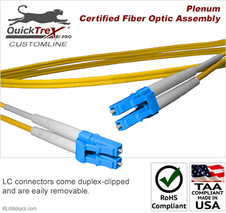 1 meter LC to LC, 9/125, Singlemode Simplex Patch Cable - Plenum Rated - USA CustomLine by QuickTreX&reg;