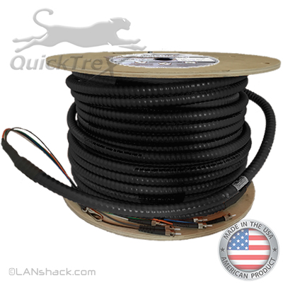 10 Strand Indoor/Outdoor Plenum Rated Interlocking Armored Multimode OM1 62.5/125 Custom Pre-Terminated Fiber Optic Cable Assembly - Made in the USA by QuickTreX®