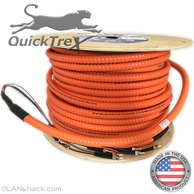 4 Strand Indoor Plenum Rated Interlocking Armored Multimode OM1 62.5/125 Custom Pre-Terminated Fiber Optic Cable Assembly - Made in the USA by QuickTreX®