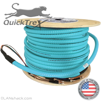 4 Strand Indoor Plenum Rated Interlocking Armored Multimode 10-GIG OM3 50/125 Custom Pre-Terminated Fiber Optic Cable Assembly - Made in the USA by QuickTreX®