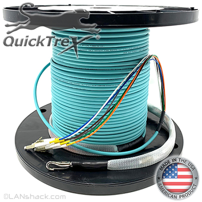 2 Strand Indoor Plenum Rated Multimode 10/40/100 GIG OM4 50/125 Custom Pre-Terminated Fiber Optic Cable Assembly with Corning® Glass - Made in the USA by QuickTreX®
