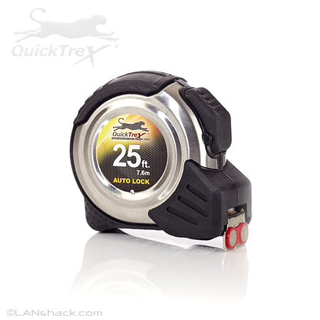 QuickTreX 25 FT Steel Tape Measure with Polished Steel and Rubber Casing, Easy to Read Markings, Auto Lock, Belt/Pocket Clip, and Ergonomic Rubber Grip