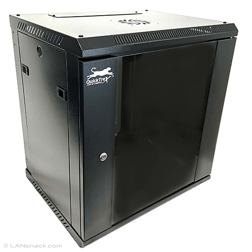 QuickTreX Fixed Wall Mount 12U Network / Server Cabinet with Strengthened Glass Door - 19 Inch Wide and 17 Inch Depth - 10-32 Tapped and M6 Cage Nut Rails