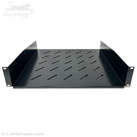 QuickTreX 2U Vented Universal Extra Depth Cantilever Network Rack Equipment Shelf - 19 Inch Wide and 15.75 Inch Depth