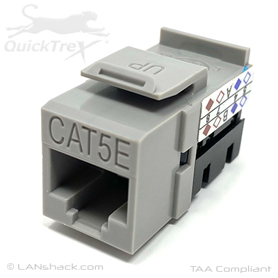 QuickTreX Premium Cat 5E Keystone Jack - 90 Degree Punch Down - TAA Compliant - RoHS Compliant and UL Listed