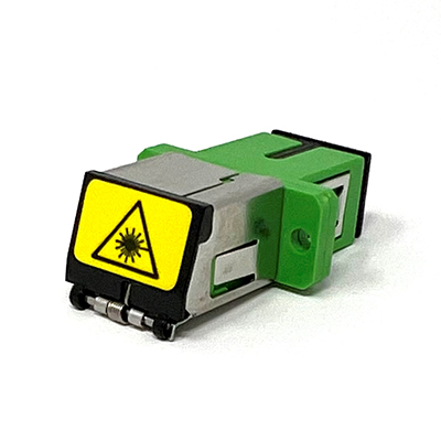 SC APC Simplex Singlemode Fiber Optic Coupler with Flange and Hinged Spring-Loaded Dust Cover Door - Green
