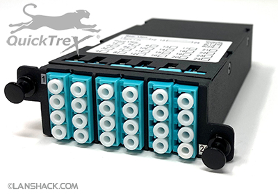 MPO 24 Fiber (2 X 12 MPO Male) to 24 LC (12 Duplex Adapters)  Multimode OM4 Super High Density (SHD) Cassette by QuickTreX