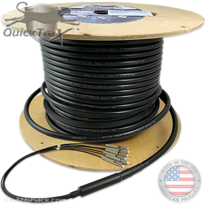 2 Strand Outdoor (OSP) Armored Direct Burial Rated Multimode 10-GIG OM3 50/125 Custom Pre-Terminated Fiber Optic Cable Assembly with CommScope LazrSPEED® 300 Optical Fiber - Made in the USA by QuickTreX®