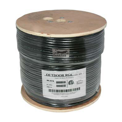 QuickTreX RG6 Quad Shielded Outdoor Direct Burial CCS Coaxial Cable - Black 1000FT